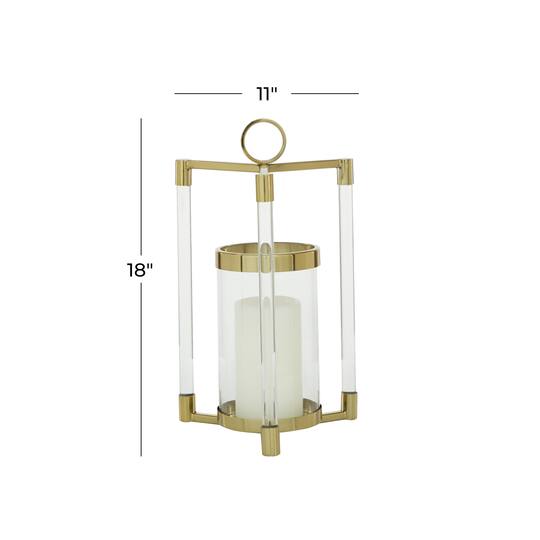 Gold Stainless Steel Contemporary Lantern, 18" x 11" x 11"
